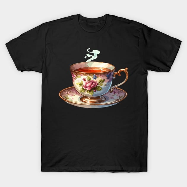 Floral Tea Cup T-Shirt by Siha Arts